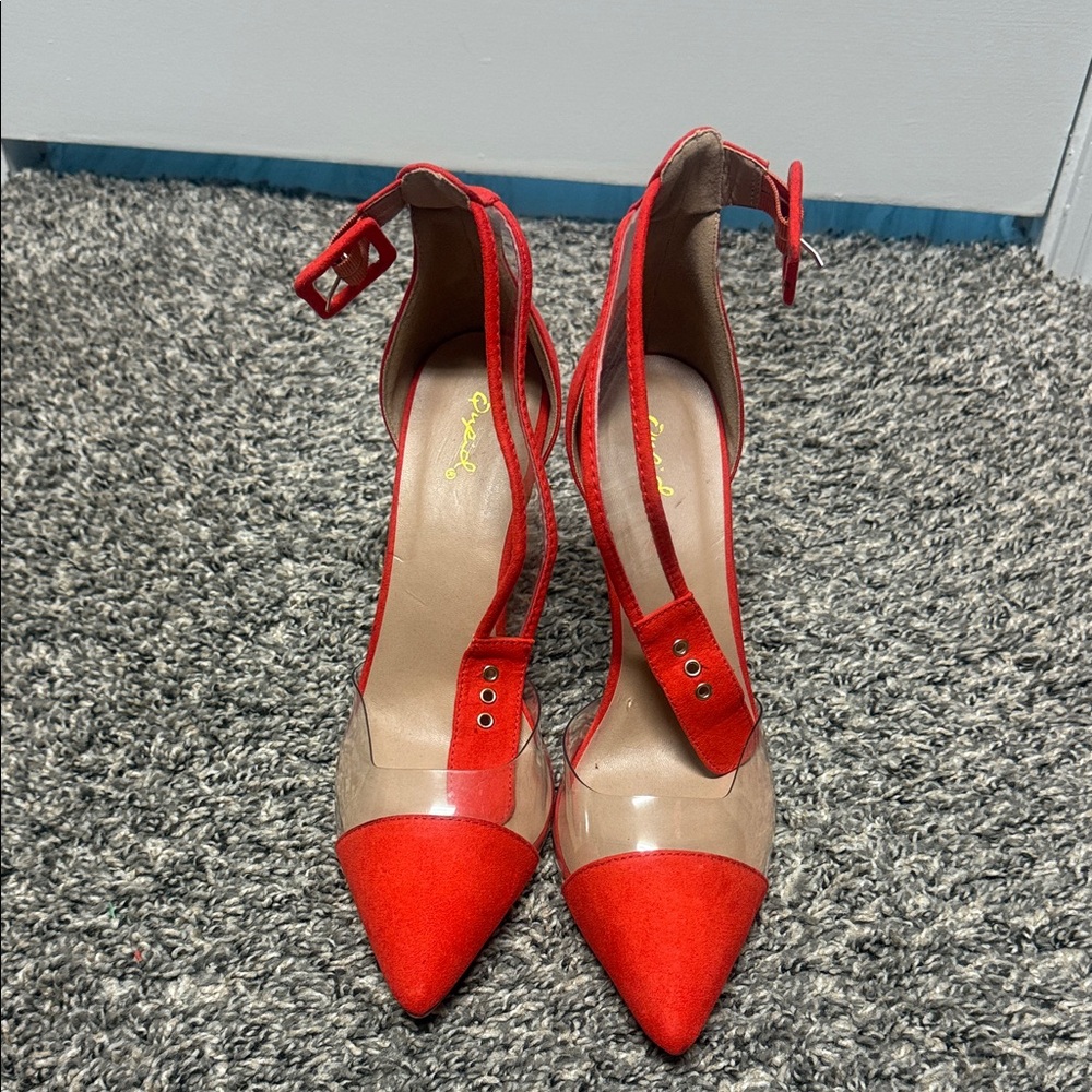 Qupid Red and Clear Women's Heels
